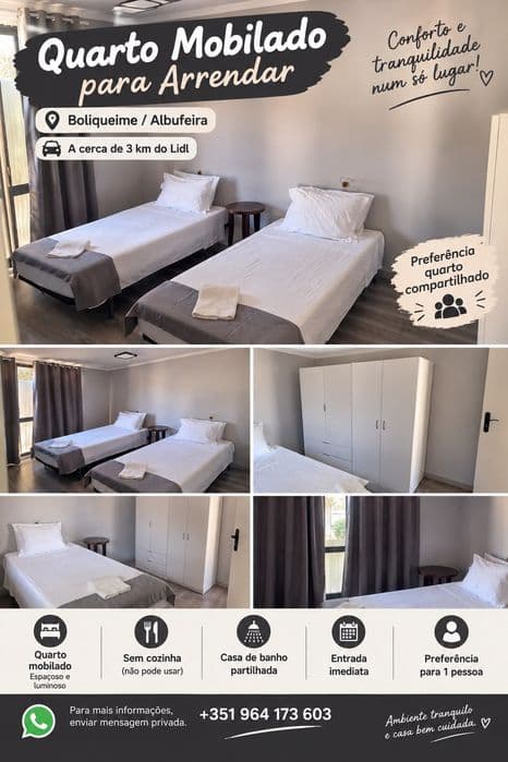 Quarto mobilado com duas camas em Boliqueime